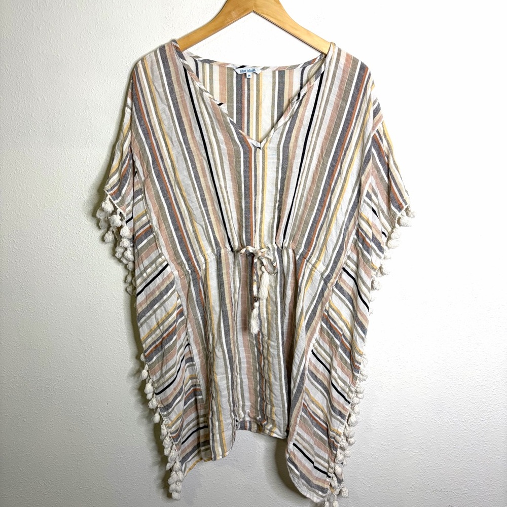 Blue Island Multicolor Striped Cover-Up swimsuit rayon poncho kimono top beach